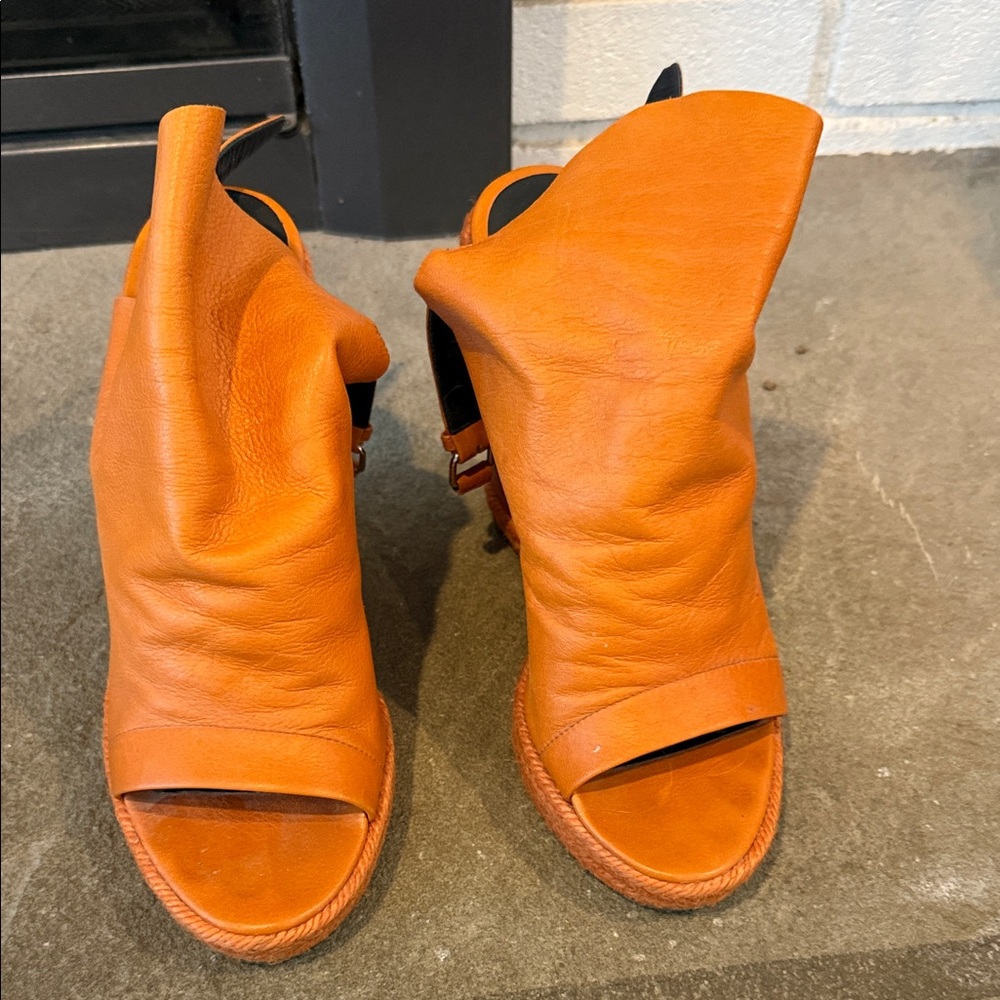 Balenciaga Orange Leather Mules